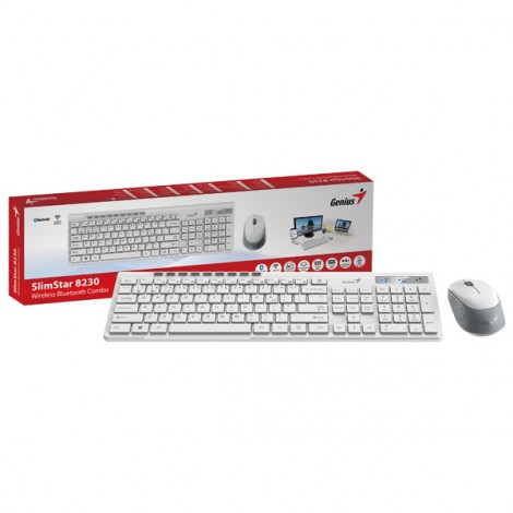 Genius SlimStar 8230, zestaw klawiatura z myszą optyczną bezprzewodową, 1x AA, 1x AA, CZ/SK, klasyczna, Dual-Mode 