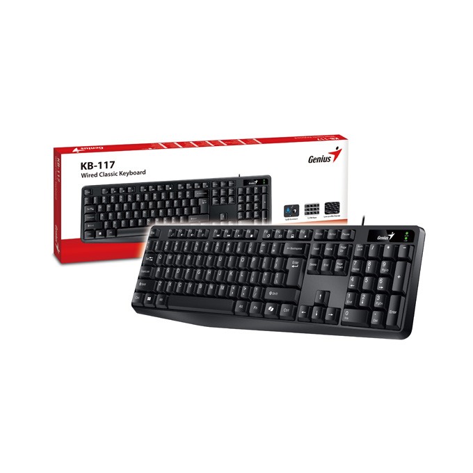 Genius KB-117 COPILOT, klawiatura CZ/SK, klasyczna, wodoodporny rodzaj przewodowa (USB), czarna, nie