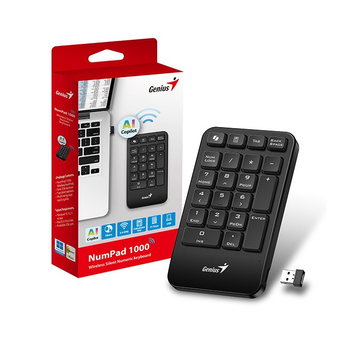 Genius NumPad 1000 COPILOT, klawiatura numeryczna bezprzewodowa, czarna