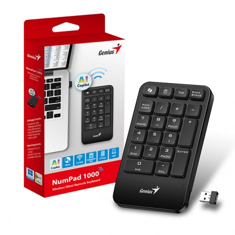 Genius NumPad 1000 COPILOT, klawiatura numeryczna bezprzewodowa, czarna