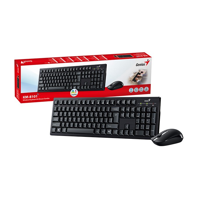 Genius KM-8101 COPILOT, zestaw klawiatura z myszą optyczną bezprzewodową, 1x AAA, 1x AA, CZ/SK, multimedialny, niski 