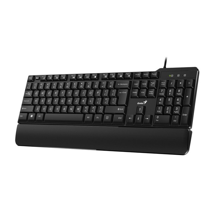 Genius KB-100XP, klawiatura CZ/SK, klasyczna, wodoodporna rodzaj przewodowa (USB), czarna, ergo podkładka pod 