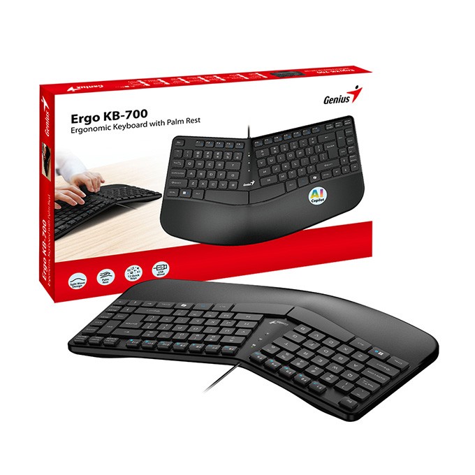 Genius Ergo KB-700, CZ/SK, ergonomiczna, przewodowa (USB), czarna, Copilot