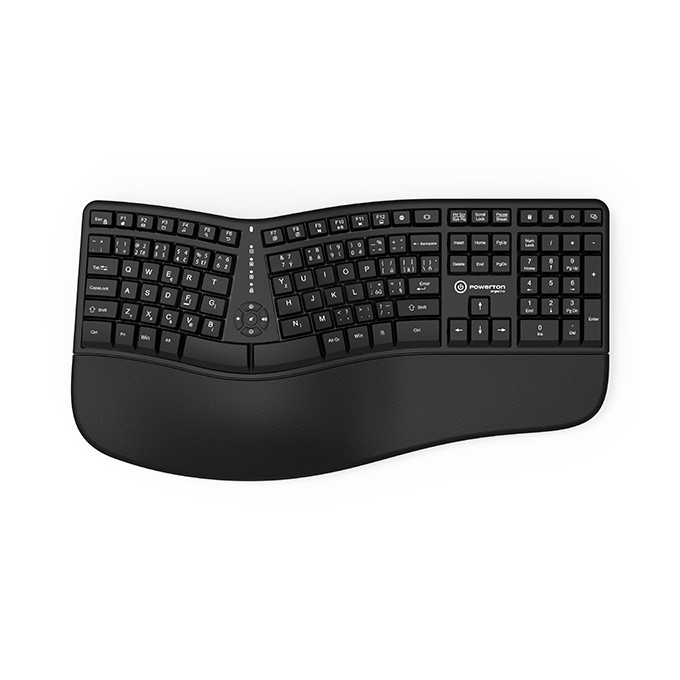 Powerton LANA, Klawiatura ergonomiczna CZ/SK, przewodowa (USB), czarna