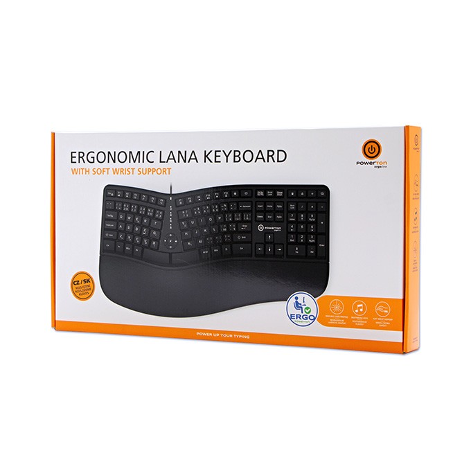 Powerton LANA, Klawiatura ergonomiczna CZ/SK, przewodowa (USB), czarna