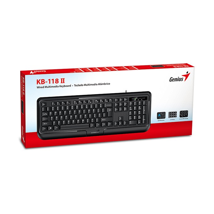 Genius KB-118 II, klawiatura CZ/SK, klasyczna, wodoodporny rodzaj przewodowa (PS/2), czarna