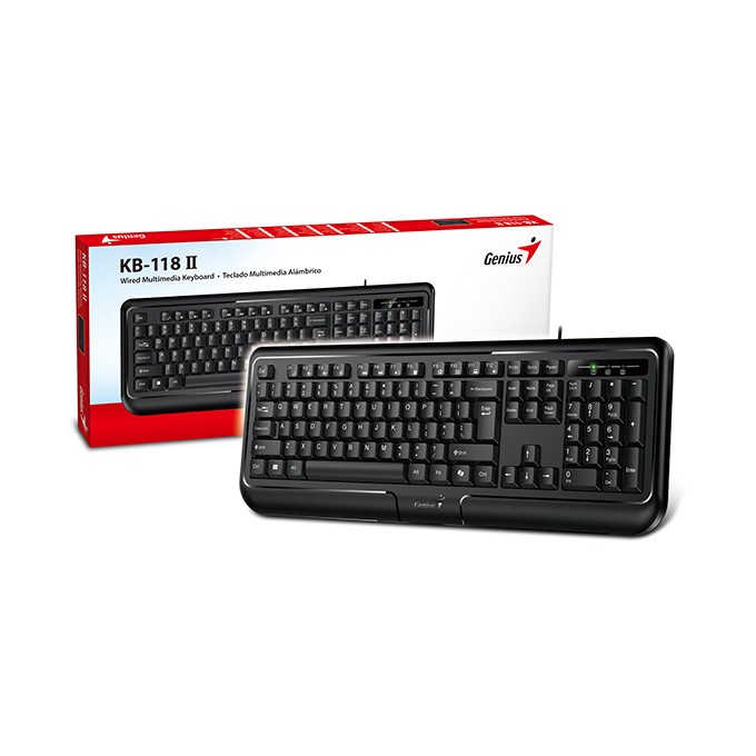 Genius KB-118 II COPILOT, klawiatura CZ/SK, klasyczna, wodoodporny rodzaj przewodowa (USB), czarna