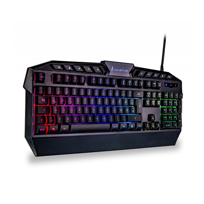SureFire KingPin RGB, klawiatura US, ergonomiczna, przewodowa (USB), czarna