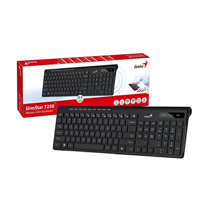 Genius Slimstar 7230 Copilot, klawiatura AA, CZ/SK, multimedialny, slim rodzaj bezprzewodowa, czarna