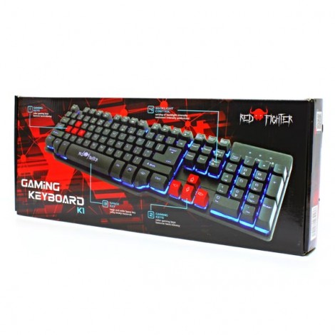Red Fighter K1, klawiatura US, do gry, podświetlona rodzaj przewodowa (USB), czarna, 3 kolory podświetlania Red Fighter K1, klawiatura US, do gry, podświetlona rodzaj przewodowa (USB), czarna, 3 kolory podświetlania