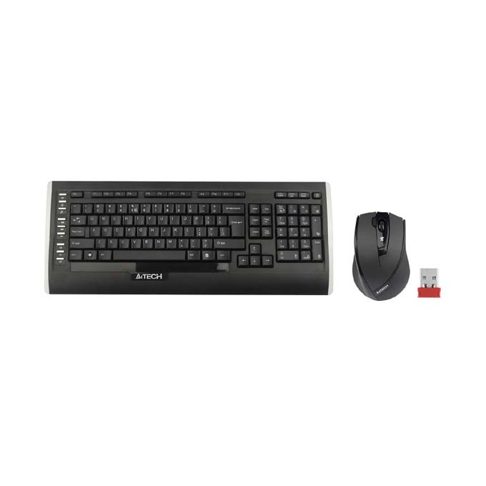 A4Tech 9300F, zestaw klawiatura z myszą optyczną bezprzewodową, AAA, CZ/US, klasyczna, 2.4 [GHz], bezprzewodowa, 