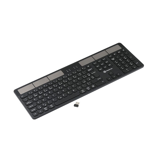 Powerton SolarSlim, Klawiatura zasilana solarnie integrovaná, US, Multi-Device rodzaj 2.4 GHz Dongle + Dual Bluetooth, 