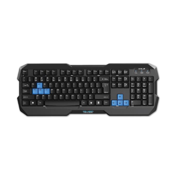 E-blue Polygon, klawiatura US, do gry, odporna na zalanie rodzaj przewodowa (USB), czarna, EOL