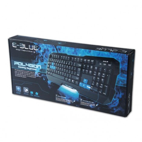 E-blue Polygon, klawiatura US, do gry, odporna na zalanie rodzaj przewodowa (USB), czarna, EOL