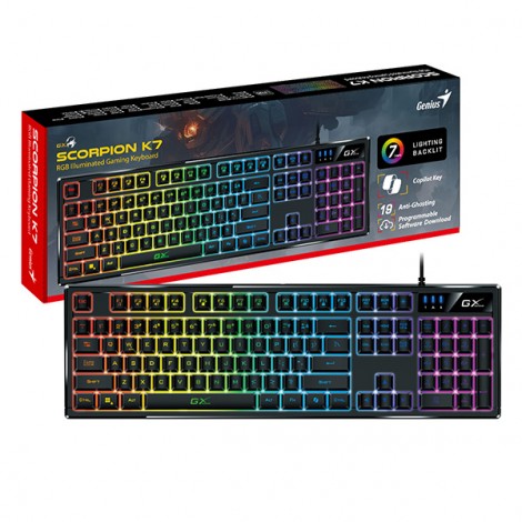 Genius GX Gaming Scorpion K7, klawiatura CZ/SK, do gry, przewodowa (USB), czarna, COPILOT Genius GX Gaming Scorpion K7, klawiatura CZ/SK, do gry, przewodowa (USB), czarna, COPILOT