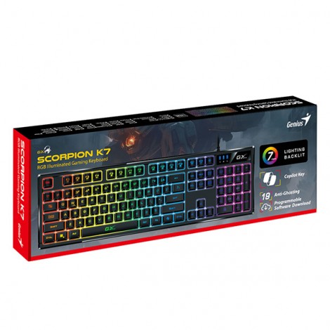 Genius GX Gaming Scorpion K7, klawiatura CZ/SK, do gry, przewodowa (USB), czarna, COPILOT Genius GX Gaming Scorpion K7, klawiatura CZ/SK, do gry, przewodowa (USB), czarna, COPILOT
