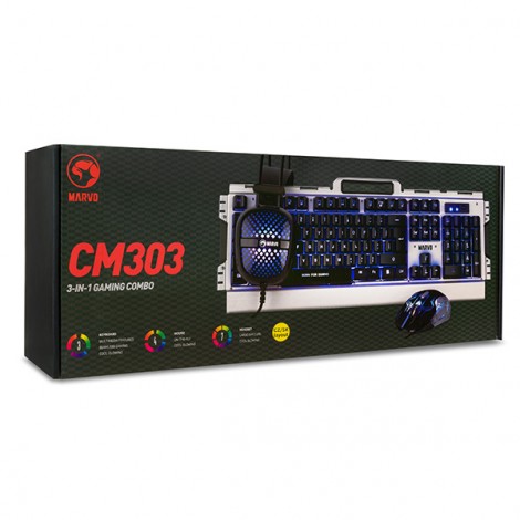 Marvo CM303, zestaw klawiatura + mysz i słuchawki dla graczy, US, do gry, membranowa rodzaj przewodowa (USB), Marvo CM303, zestaw klawiatura + mysz i słuchawki dla graczy, US, do gry, membranowa rodzaj przewodowa (USB),