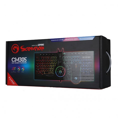 Marvo CM305, RGB zestaw klawiatura + mysz i słuchawki dla graczy, US, do gry, membranowa rodzaj przewodowa (USB), Marvo CM305, RGB zestaw klawiatura + mysz i słuchawki dla graczy, US, do gry, membranowa rodzaj przewodowa (USB),