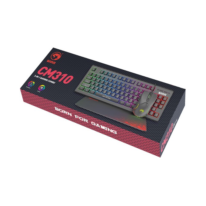 Marvo CM310 EN, RGB zestaw klawiatura + mysz i podkładka dla graczy, US, do gry, membranowa rodzaj przewodowa (USB), 