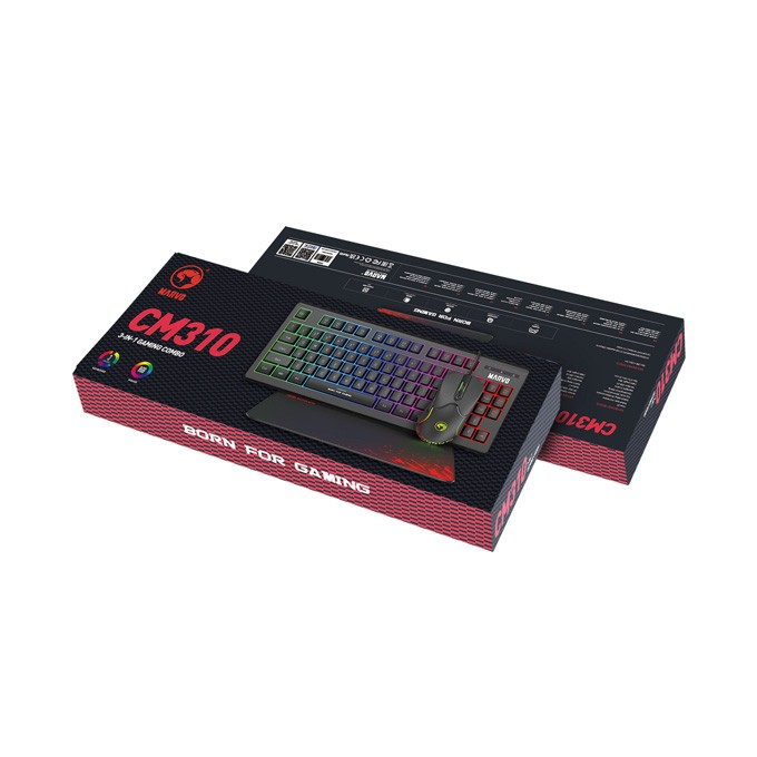 Marvo CM310 EN, RGB zestaw klawiatura + mysz i podkładka dla graczy, US, do gry, membranowa rodzaj przewodowa (USB), 