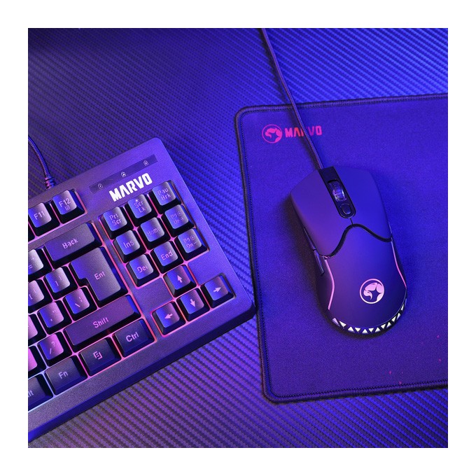 Marvo CM310 EN, RGB zestaw klawiatura + mysz i podkładka dla graczy, US, do gry, membranowa rodzaj przewodowa (USB), 