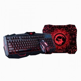 Marvo KM400, zestaw klawiatura + mysz i podkładka dla graczy, US, do gry, membranowa rodzaj przewodowa (USB), czarna, 