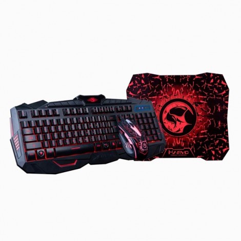Marvo KM400, zestaw klawiatura + mysz i podkładka dla graczy, US, do gry, membranowa rodzaj przewodowa (USB), czarna, 