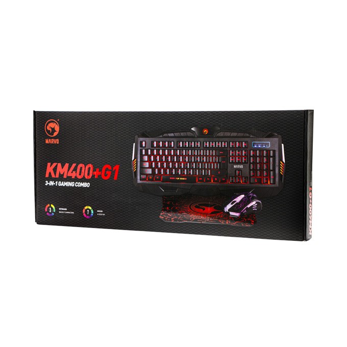 Marvo KM400, zestaw klawiatura + mysz i podkładka dla graczy, US, do gry, membranowa rodzaj przewodowa (USB), czarna, 
