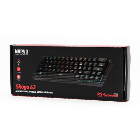 Marvo SHOGO 63, klawiatura US, do gry, przewodowa (USB), czarna, mechaniczna, podświetlenie Marvo SHOGO 63, klawiatura US, do gry, przewodowa (USB), czarna, mechaniczna, podświetlenie
