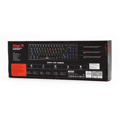 Marvo SHOGO 78, klawiatura US, do gry, przewodowa (USB), czarna, mechaniczna, podświetlenie Marvo SHOGO 78, klawiatura US, do gry, przewodowa (USB), czarna, mechaniczna, podświetlenie