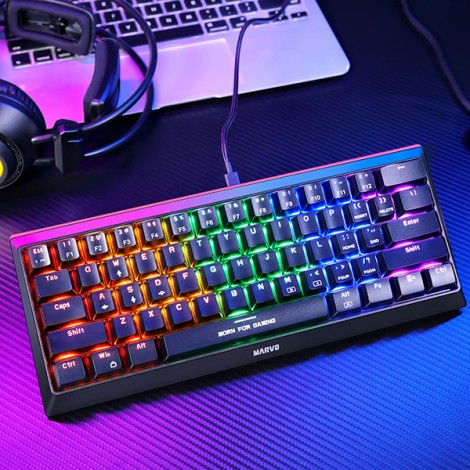 Marvo HECATE 61R, klawiatura US, do gry, przewodowa (USB), czarna, mechaniczna, RGB, czerwone przełączniki Marvo HECATE 61R, klawiatura US, do gry, przewodowa (USB), czarna, mechaniczna, RGB, czerwone przełączniki