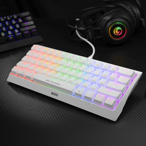 Marvo HECATE 61R, klawiatura US, do gry, przewodowa (USB), biała, mechaniczna, RGB, czerwone przełączniki Marvo HECATE 61R, klawiatura US, do gry, przewodowa (USB), biała, mechaniczna, RGB, czerwone przełączniki