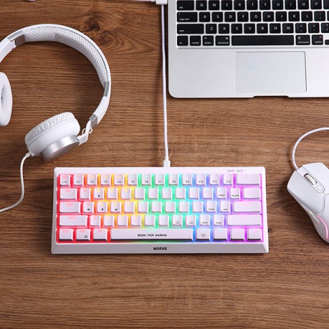 Marvo HECATE 61R, klawiatura US, do gry, przewodowa (USB), biała, mechaniczna, RGB, czerwone przełączniki Marvo HECATE 61R, klawiatura US, do gry, przewodowa (USB), biała, mechaniczna, RGB, czerwone przełączniki
