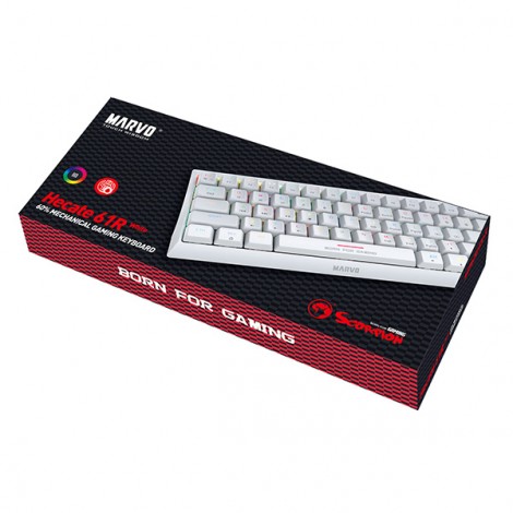 Marvo HECATE 61R, klawiatura US, do gry, przewodowa (USB), biała, mechaniczna, RGB, czerwone przełączniki Marvo HECATE 61R, klawiatura US, do gry, przewodowa (USB), biała, mechaniczna, RGB, czerwone przełączniki