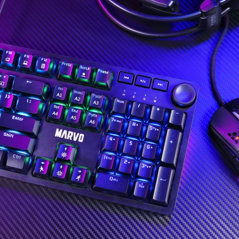 Marvo KG954 EN, klawiatura US, do gry, mechaniczna rodzaj przewodowa (USB), czarna, tak, podświetlona Marvo KG954 EN, klawiatura US, do gry, mechaniczna rodzaj przewodowa (USB), czarna, tak, podświetlona