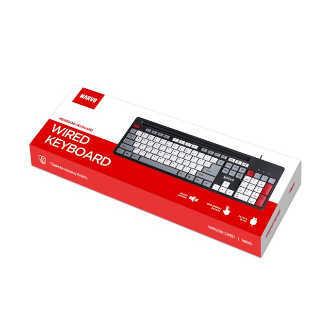 Marvo KB005, klawiatura US, klasyczna, przewodowa (USB), czarno-czerwona