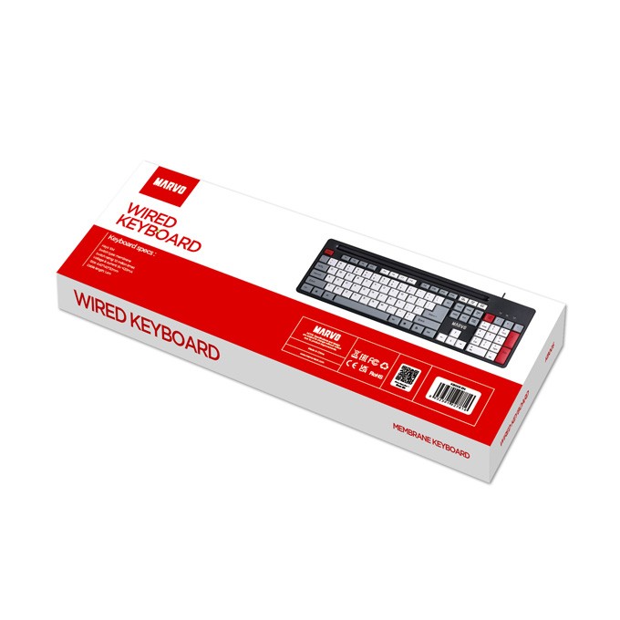 Marvo KB005, klawiatura US, klasyczna, przewodowa (USB), czarno-czerwona