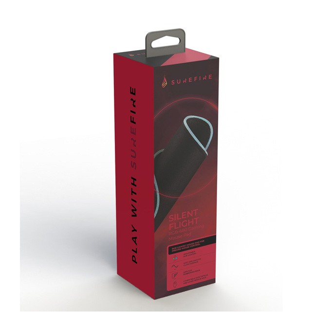 Podkładka pod mysz, Silent Flight RGB, do gry, czarna, 680 x 280 x 3 mm, 3 mm, Surefire