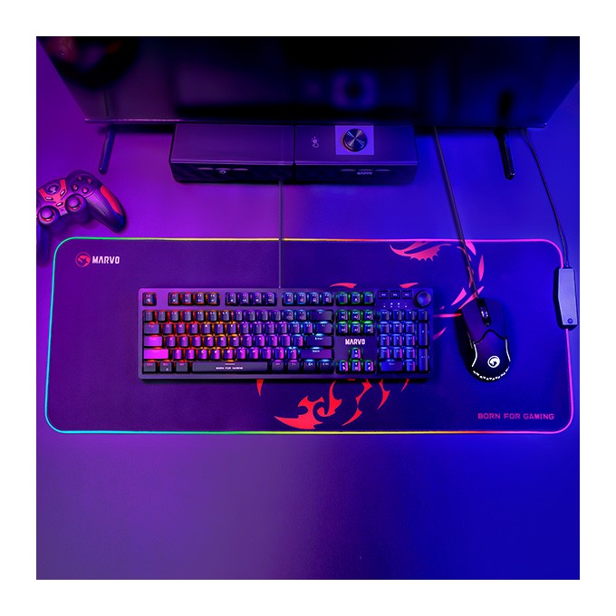 RGB Podkładka pod mysz, SCORP XL, czarna, 800 x 300 mm, 4 mm, Marvo, Hub USB