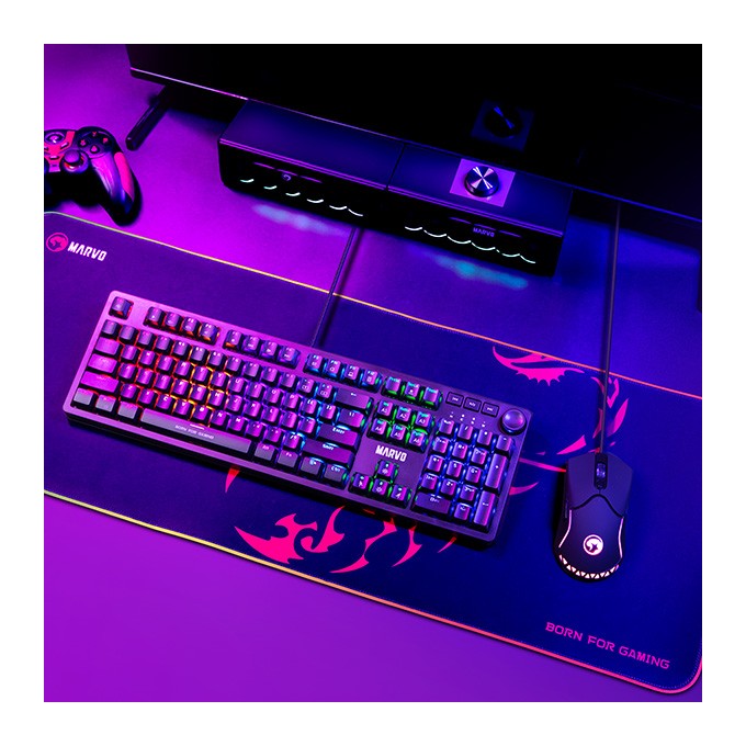 RGB Podkładka pod mysz, SCORP XL, czarna, 800 x 300 mm, 4 mm, Marvo, Hub USB