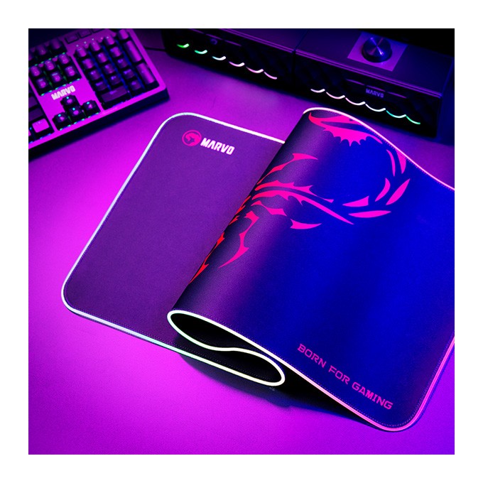 RGB Podkładka pod mysz, SCORP XL, czarna, 800 x 300 mm, 4 mm, Marvo, Hub USB