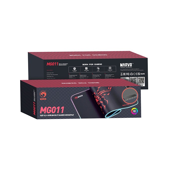 RGB Podkładka pod mysz, SCORP XL, czarna, 800 x 300 mm, 4 mm, Marvo, Hub USB