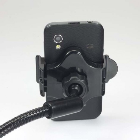 Uchwyt mobilu,PDA,GPS Logo przegłubowy, do samochodu, regulowana szerokość, czarny, plastikowy, z portem USB 1,5A, 