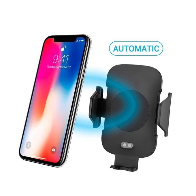 Uchwyt telefonu komórkowego do samochodu, z ładowarką indukcyjną, uchwyt automatyczny, czujnik ruchu, Qi, czarna