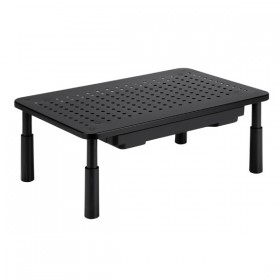 Podstawa pod monitor, regulowana wysokość, otwory wentylacyjne, szuflada, czarny, metal/ tworzywo, 20 kg nośność, 