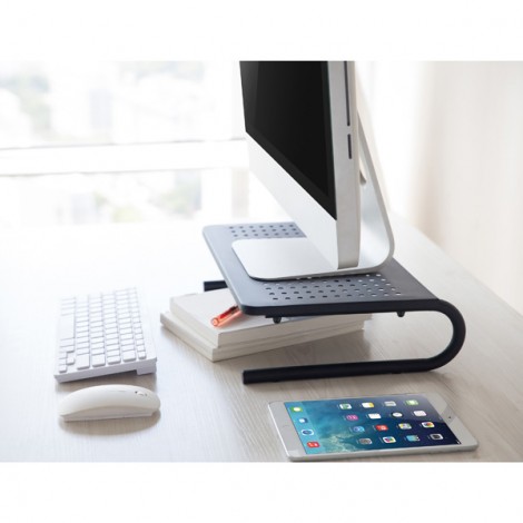 Podstawa pod monitor, miejsce na klawiaturę, czarny, metal/ tworzywo, 20 kg nośność, Powerton, ergo Podstawa pod monitor, miejsce na klawiaturę, czarny, metal/ tworzywo, 20 kg nośność, Powerton, ergo
