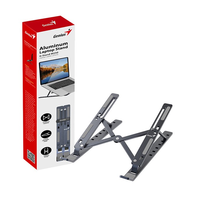 Podstawa pod notebook, G-Stand M250, z regulacją kąta, szary, aluminium, Genius