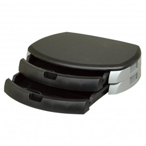 Podstawa pod monitor, z dwiema szufladami, czarny, tworzywo sztuczne wzmocnione, 40 kg nośność, ergo Podstawa pod monitor, z dwiema szufladami, czarny, tworzywo sztuczne wzmocnione, 40 kg nośność, ergo