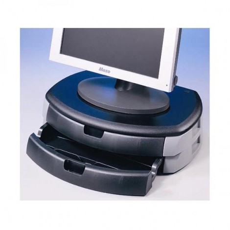 Podstawa pod monitor, z dwiema szufladami, czarny, tworzywo sztuczne wzmocnione, 40 kg nośność, ergo Podstawa pod monitor, z dwiema szufladami, czarny, tworzywo sztuczne wzmocnione, 40 kg nośność, ergo