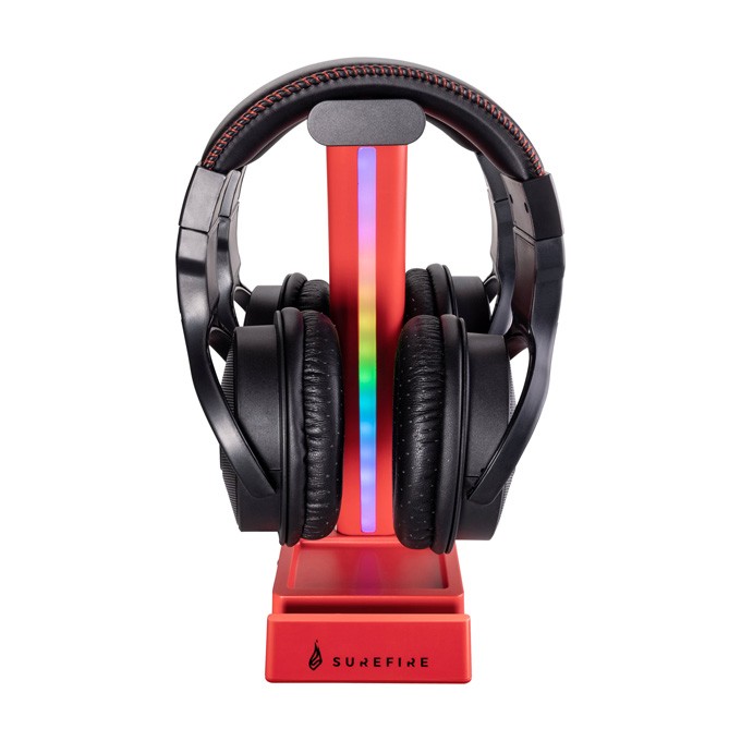 SureFire stojak na słuchawki Vinson N1 Dual Balance RGB, zacisk do montażu pod biurkiem, czerwony, plastikowy, 48846, 
